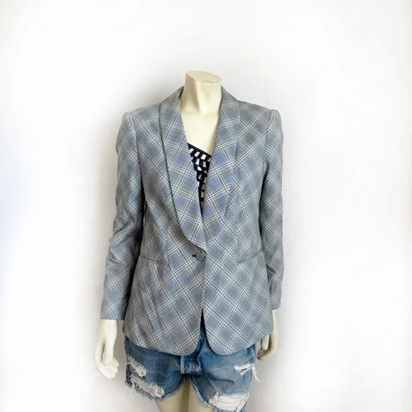 Rebecca Taylor windowpane plaid double breasted jacket blazer size 8 - Picture 3 of 10